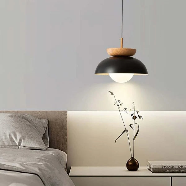 Variant image for Skandinavische Pendelleuchte aus Halbholz – Minimalistische Hängeleuchte für Esszimmer und Wohnzimmer, Schwarz oder Weiß, Ø 30 cm-1