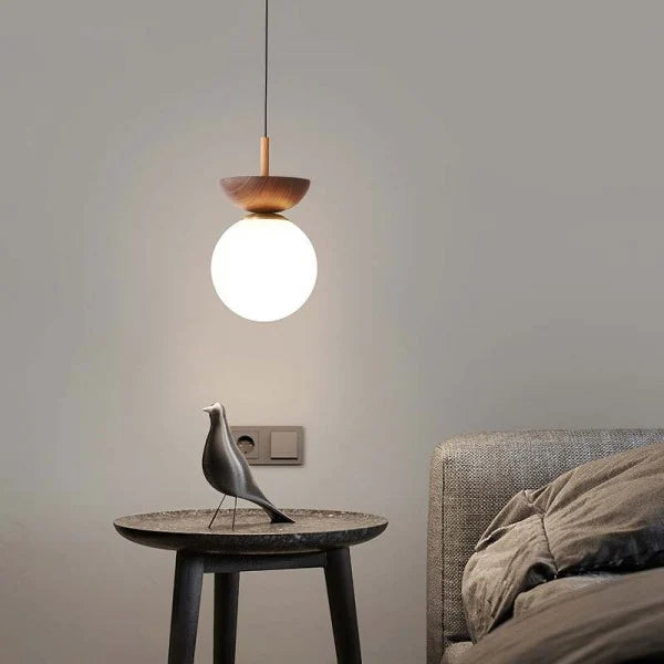 Skandinavische Pendelleuchte aus Halbholz – Minimalistische Hängeleuchte für Esszimmer und Wohnzimmer, Schwarz oder Weiß, Ø 30 cm-4