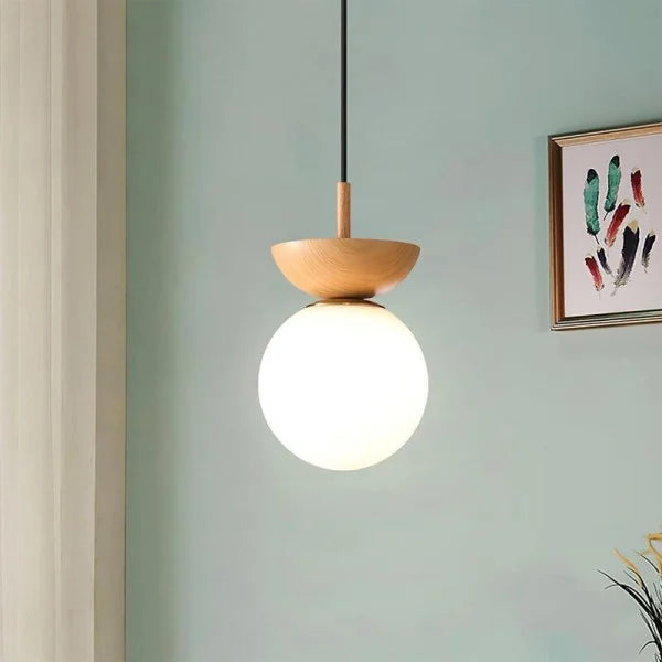 Variant image for Skandinavische Pendelleuchte aus Halbholz – Minimalistische Hängeleuchte für Esszimmer und Wohnzimmer, Schwarz oder Weiß, Ø 30 cm-4