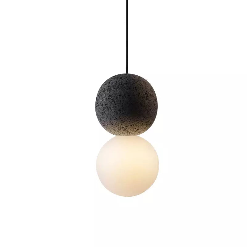 Origo Pendelleuchte aus Vulkangestein und Opalglas | Geometrische Hängelampe für Esszimmer, Schwarz, 150 cm Drahtlänge-1