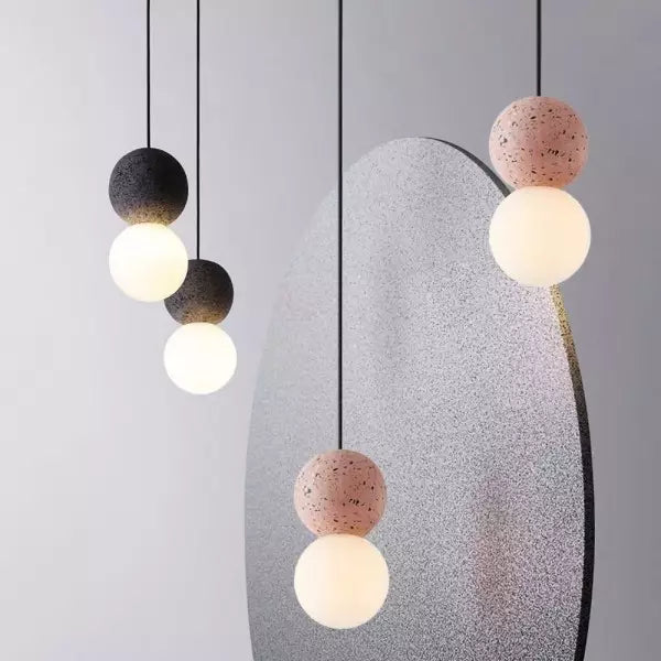 Origo Pendelleuchte aus Vulkangestein und Opalglas | Geometrische Hängelampe für Esszimmer, Schwarz, 150 cm Drahtlänge-4