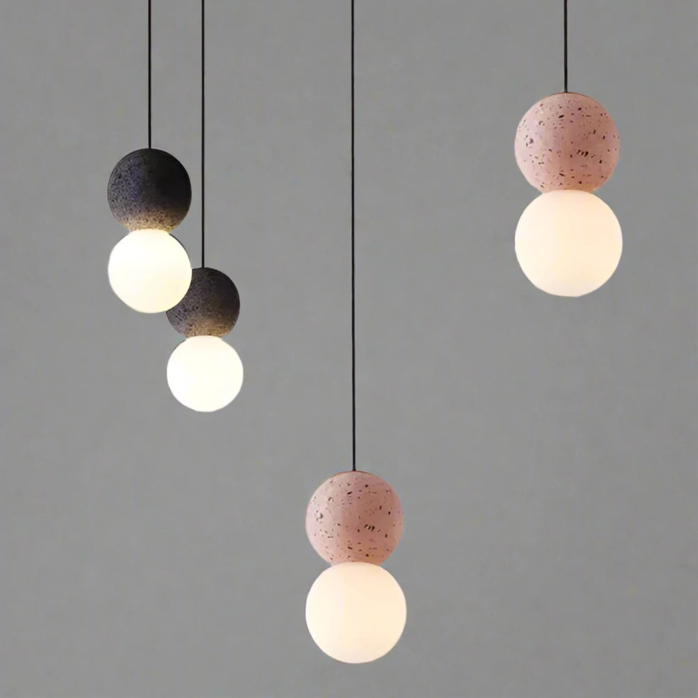Origo Pendelleuchte aus Vulkangestein und Opalglas | Geometrische Hängelampe für Esszimmer, Schwarz, 150 cm Drahtlänge-2