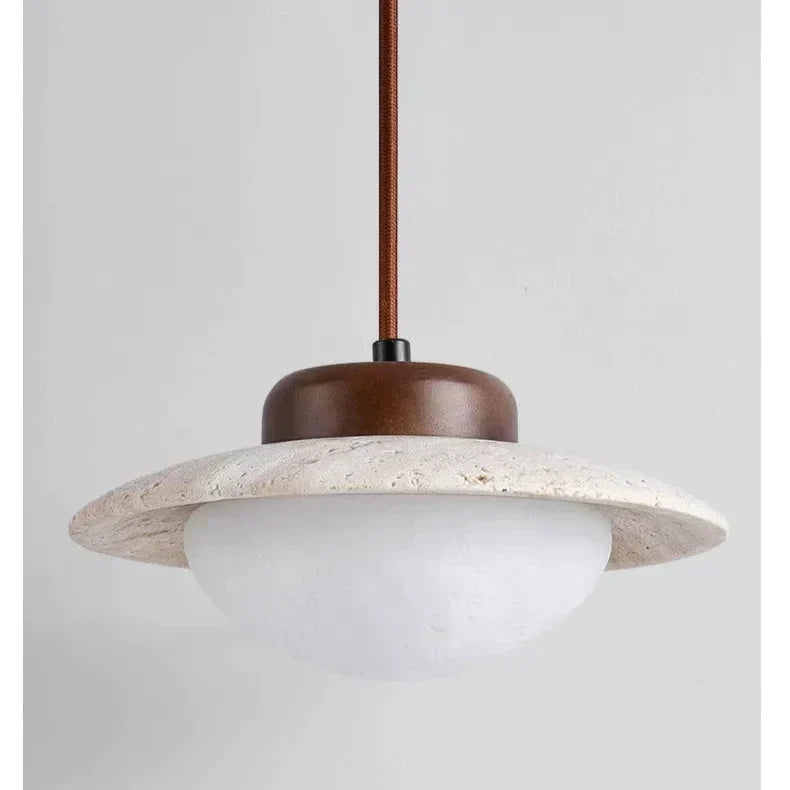 Elegante Pendelleuchte aus Stein und Holz | Vintage Hängelampe mit LED-Beleuchtung für Esszimmer und Wohnzimmer – D20cm H13cm-6