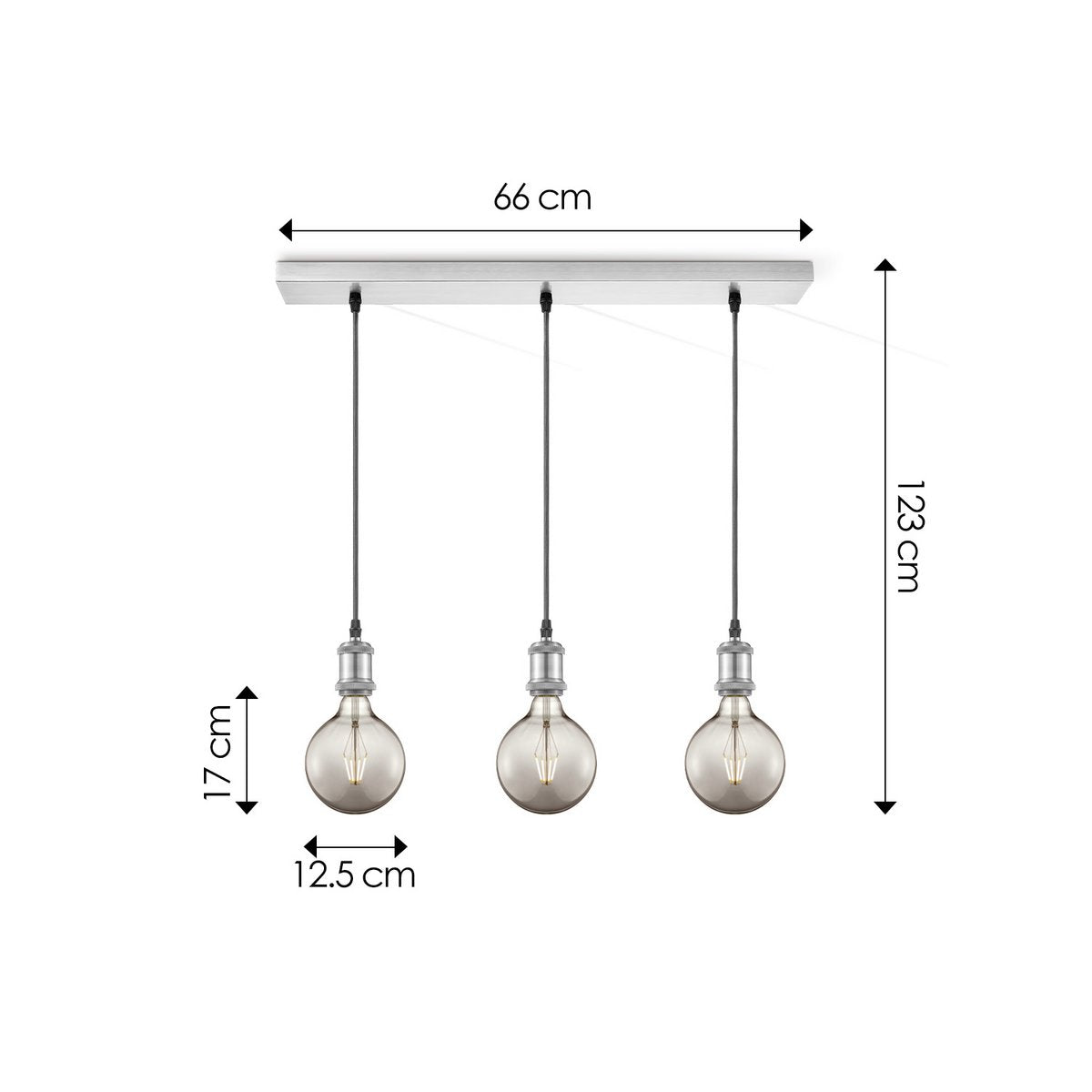 Hängelampe Chrom Vintage LED 3L G95 dimmbar E27 Rauch