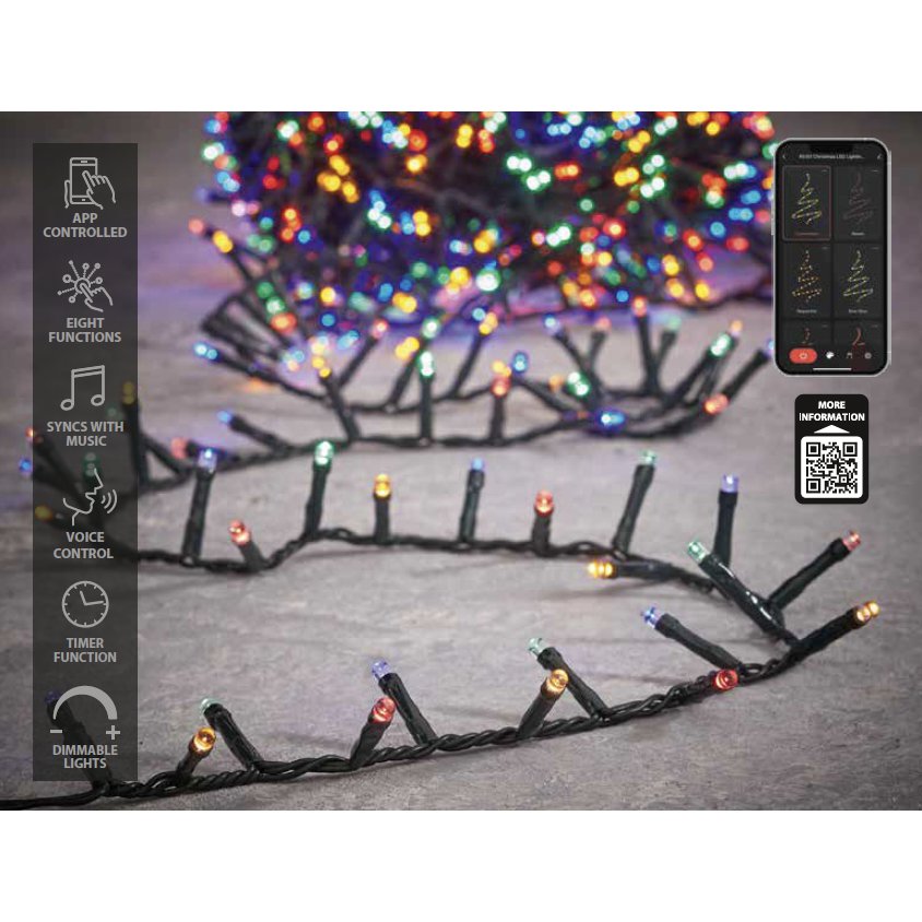 Luca Smart Lighting Schlangen-Weihnachtsbaumbeleuchtung mit 1500 LED-Lichtern – L3000 cm – Mehrfarbig