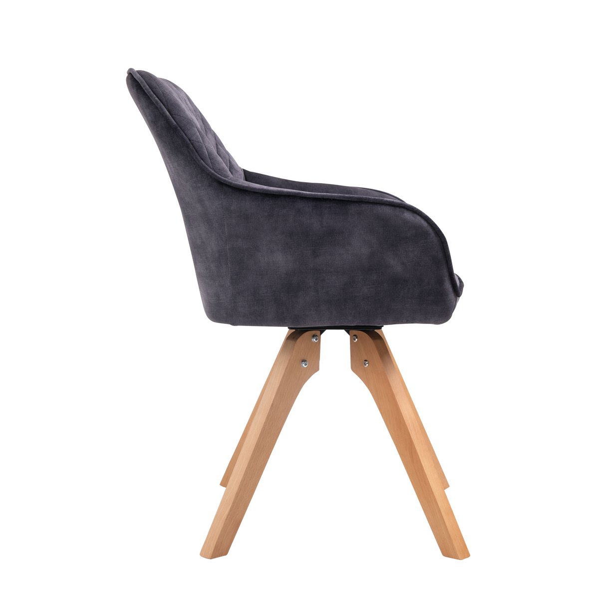 5-delige eethoek – eettafel in matgrijs met massief houten frame & 4 fluwelen armstoelen – retrodesign