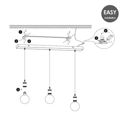 Hängelampe Chrom Vintage LED 3L G125 dimmbar E27 Rauch