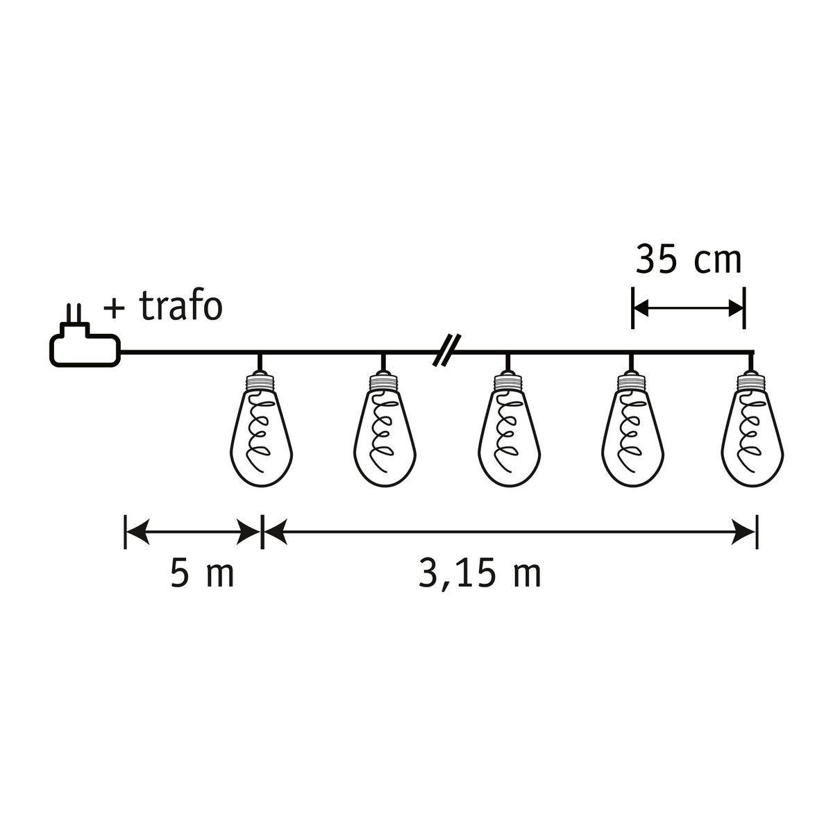 Party-Lichterkette am Seil – L315 cm – Warmweiß