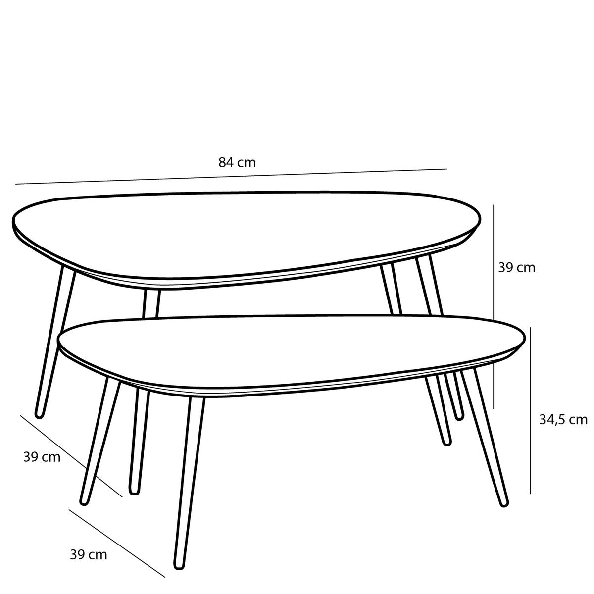 Jailey Beistelltisch – 2er-Set – L84 x B39 x H39 cm – recyceltes Holz – Braun