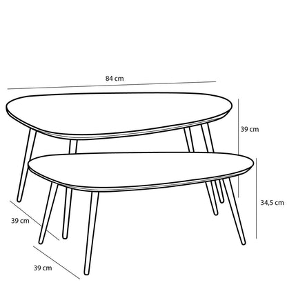 Jailey Beistelltisch – 2er-Set – L84 x B39 x H39 cm – recyceltes Holz – Braun