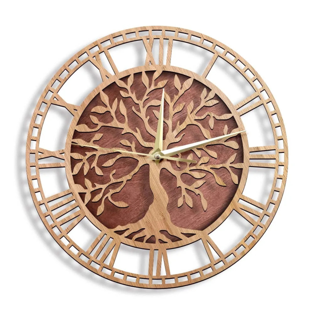 Wurzeln | Große Holzwanduhr Modern für Stilvolles Wohnen 2