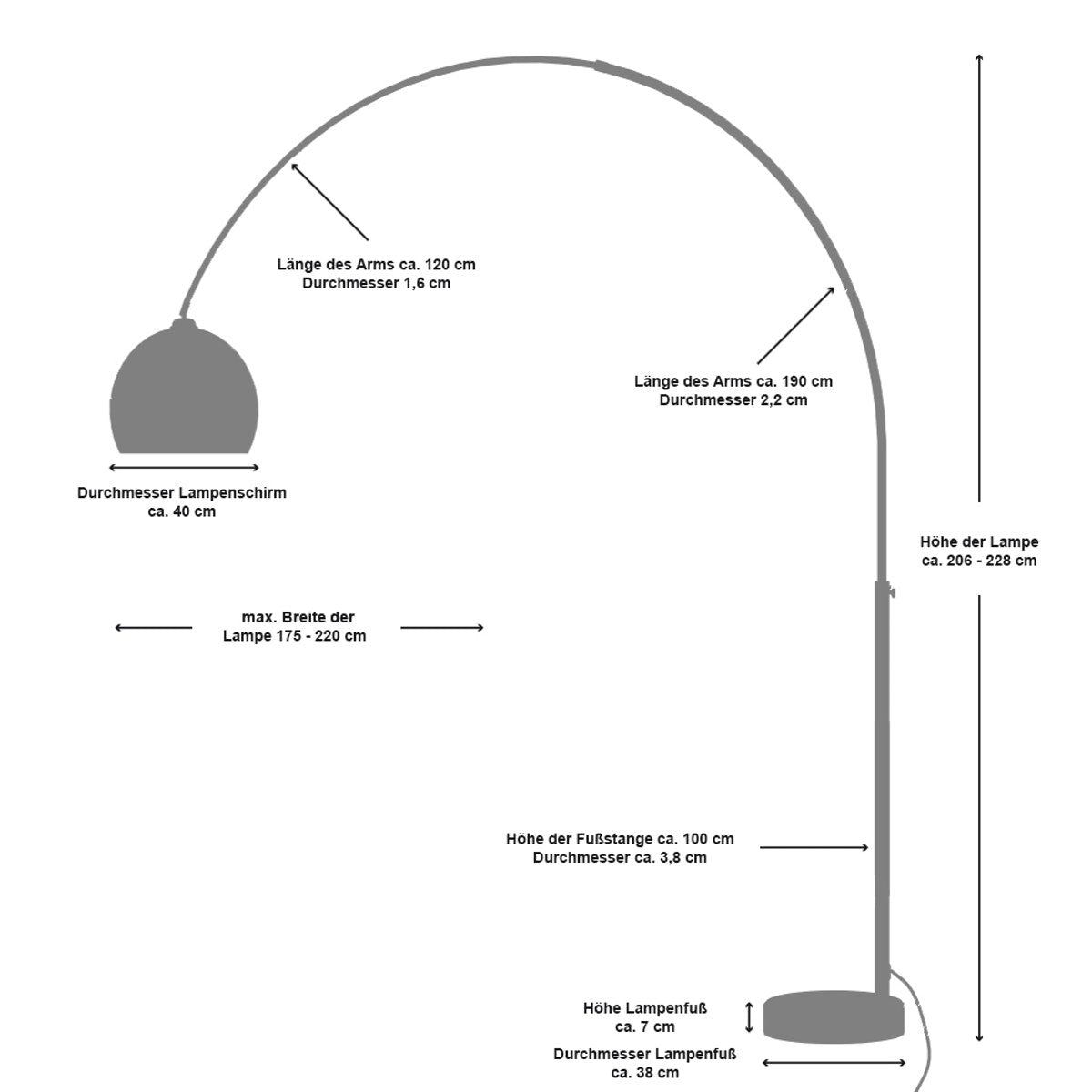 Bogenlampe 230 cm weiß Kunststoff