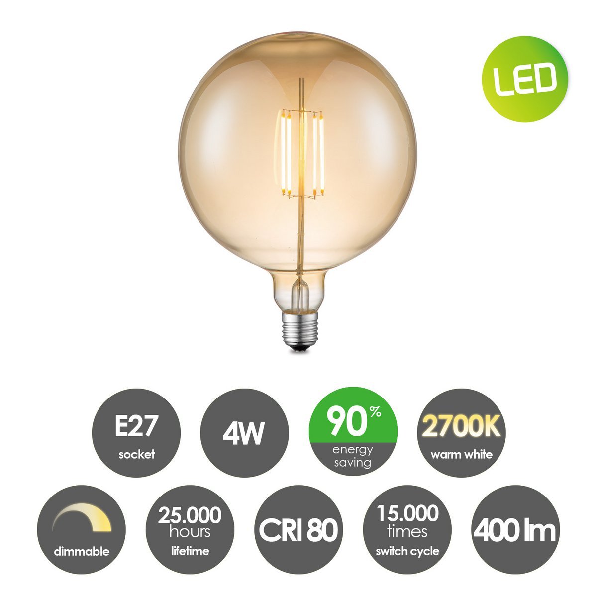 Hängelampe Dana Globe - LED G180 - dimmbar E27 bernsteinfarben