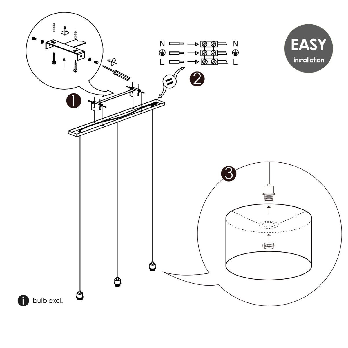 Hängelampe Beam 3L, Anthrazit Lampenschirm, 30cm