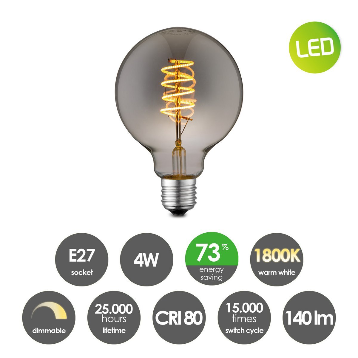 Hängelampe Dana - LED G125 Lampe - dimmbar E27 Rauch