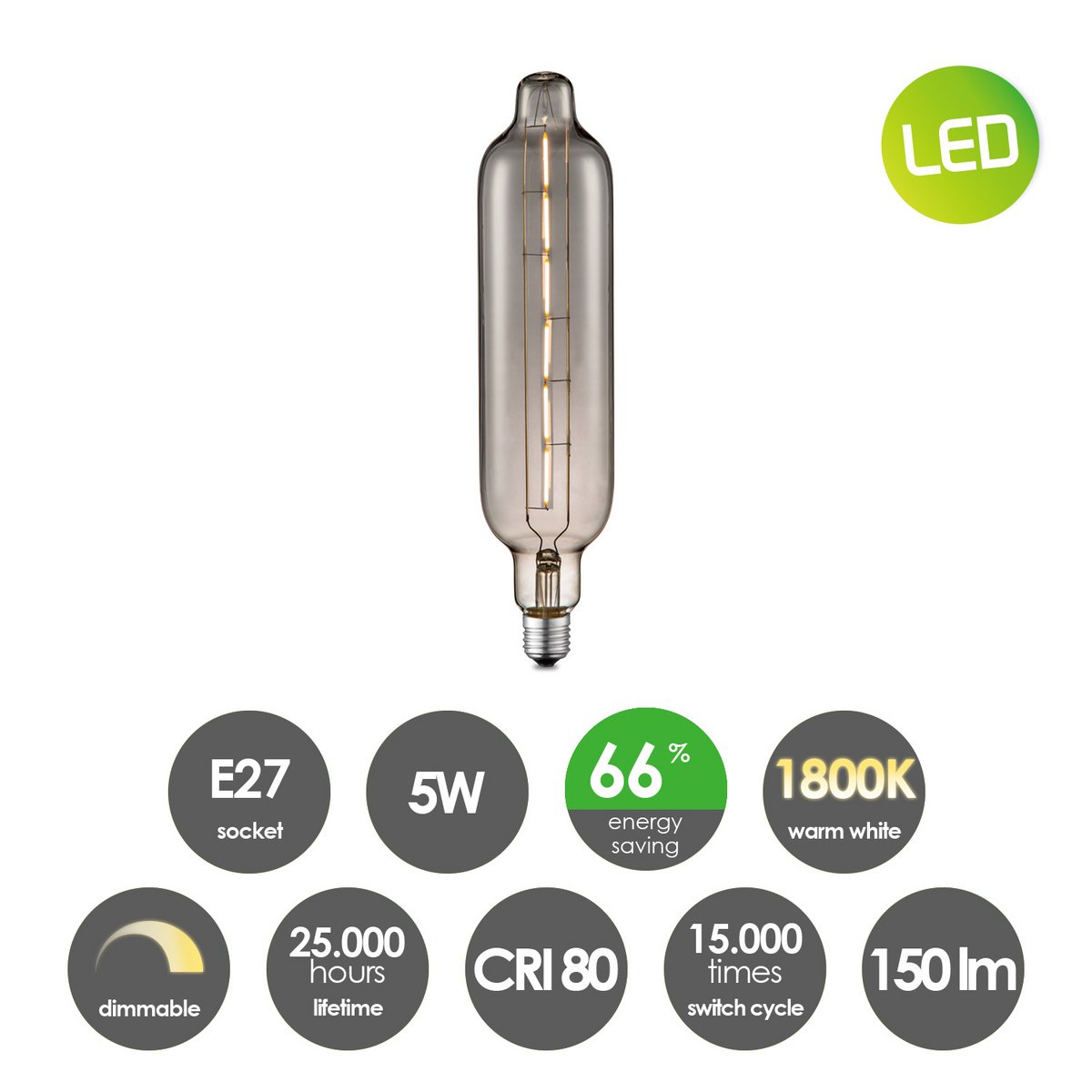 Hängelampe Dana Tube - LED G78 Lampe - dimmbar E27 Rauch