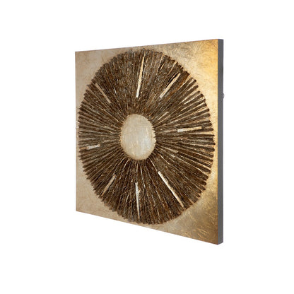 3D-Wandbild „Altinoh“ – Quadratisches Wanddeko-Objekt aus Holz & Kunstharz, 80 × 80 cm, champagner- & goldfarben