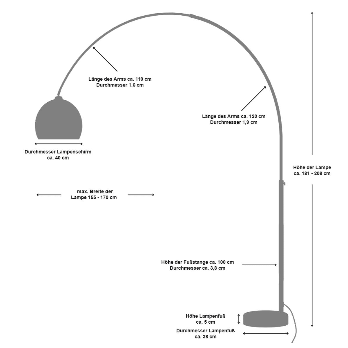 Bogenlampe 208 cm weiß