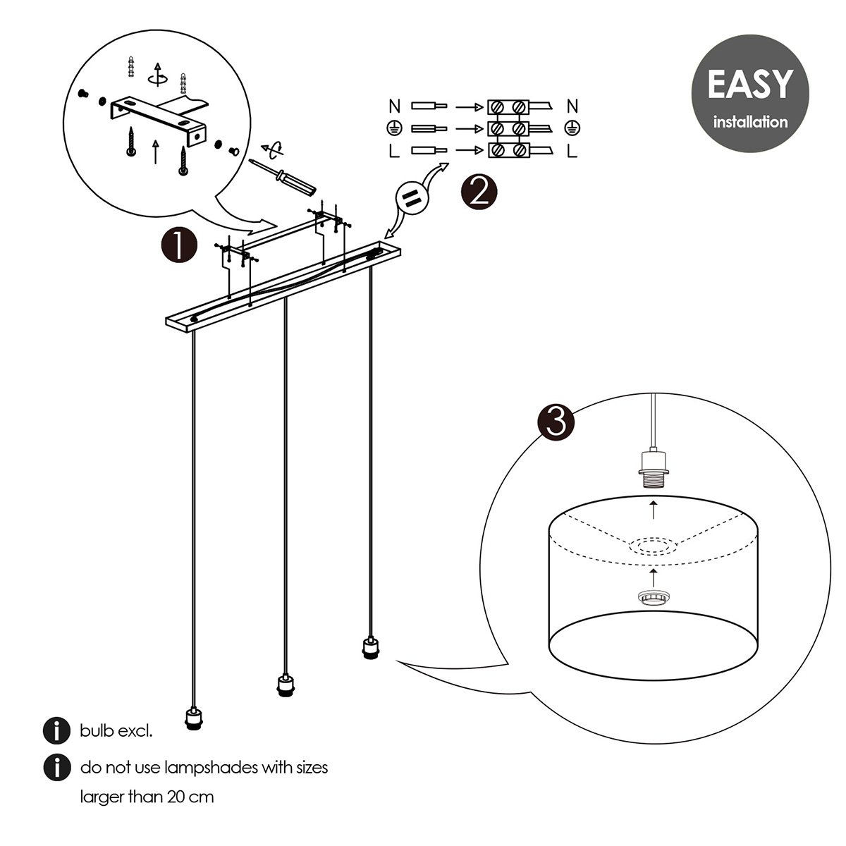 Hängelampe Beam 3 98/9,5/15-100 cm – Gebürsteter Stahl