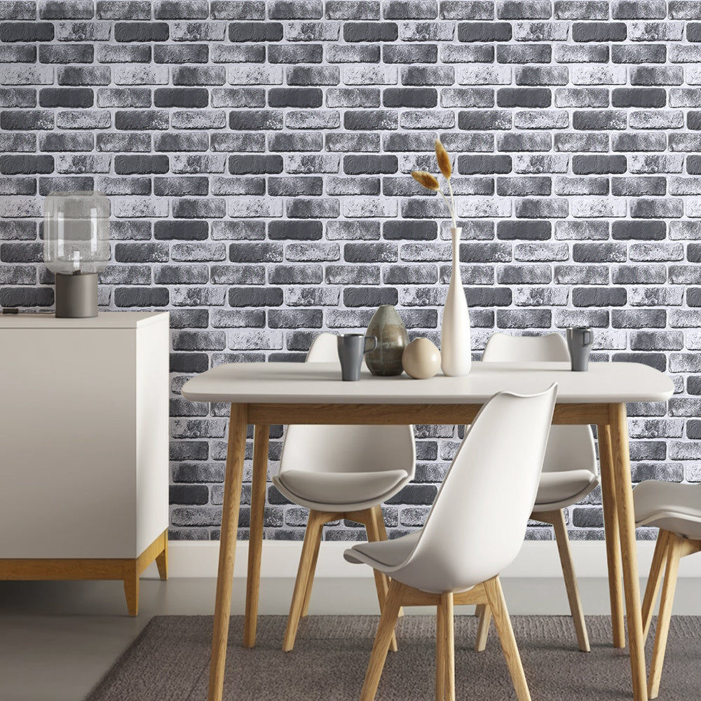 3D Grau Schwarz Weiß Ziegel Peel and Stick Wandfliesen | Wandverkleidung 2