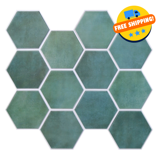 3D Patina Grün Hexagon Wandfliesen | Selbstklebende Fliesen 0