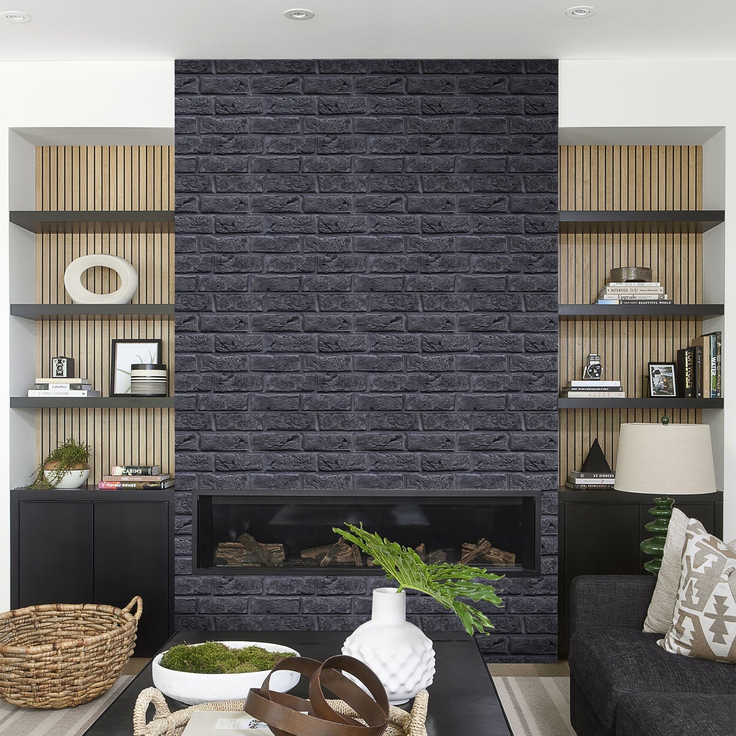 3D Schwarze Ziegel Wandfliesen | Selbstklebende Fliesen für Badezimmer 1