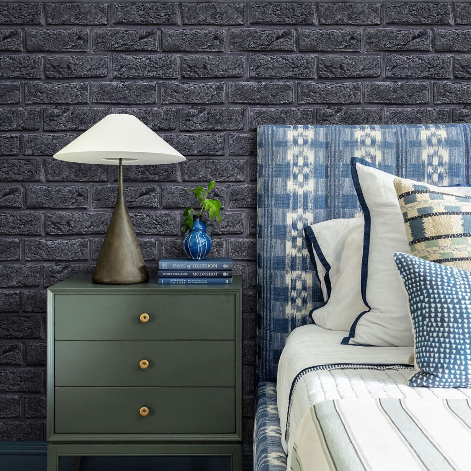 3D Schwarze Ziegel Wandfliesen | Selbstklebende Fliesen für Badezimmer 4