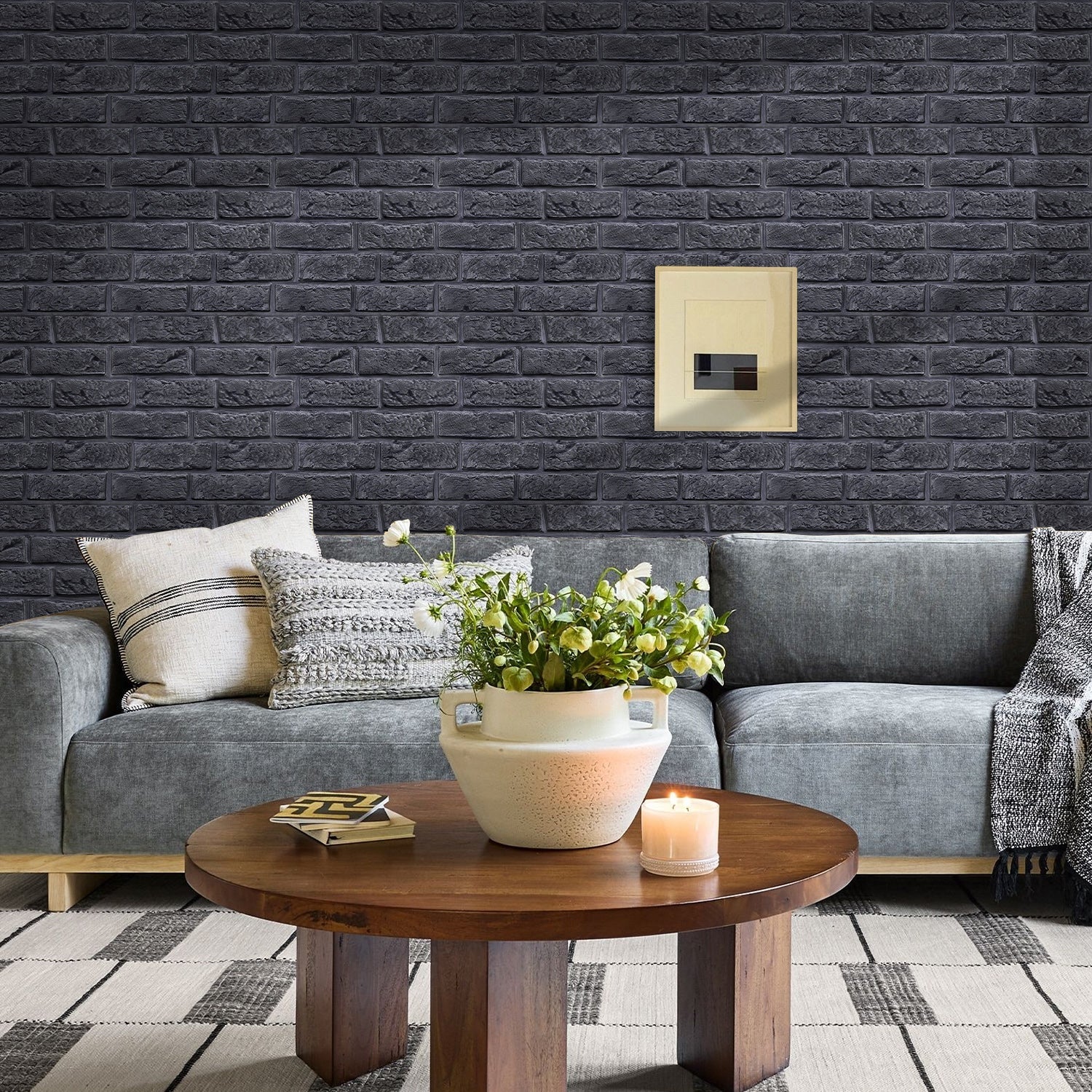 3D Schwarze Ziegel Wandfliesen | Selbstklebende Fliesen für Badezimmer 5
