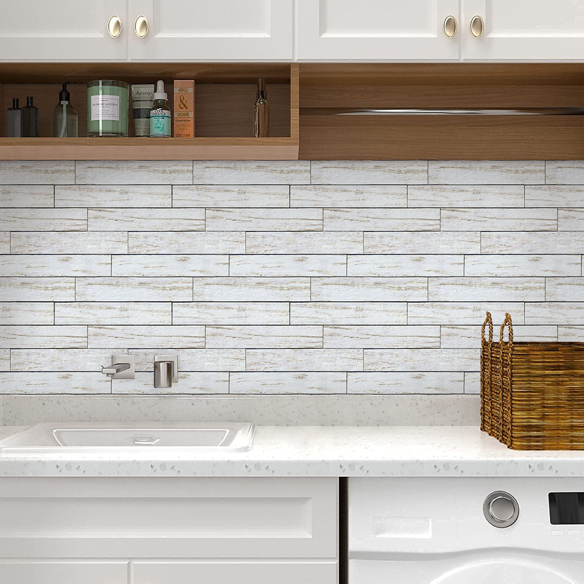 3D Weiß Shiplap Holzpaneele | Selbstklebende Wandverkleidung 3