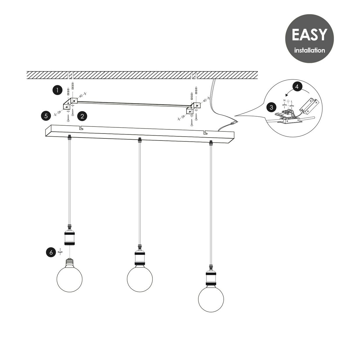 Hängelampe Chrom Vintage Globe 3 LED -dimmbar E27 bernsteinfarben