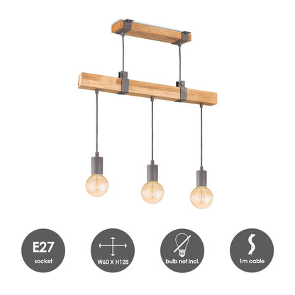 Hängelampe Denton - Holz - 60x14x128cm