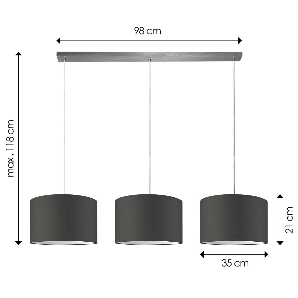 Hängelampe Beam 3L, Anthrazit Lampenschirm, 35cm