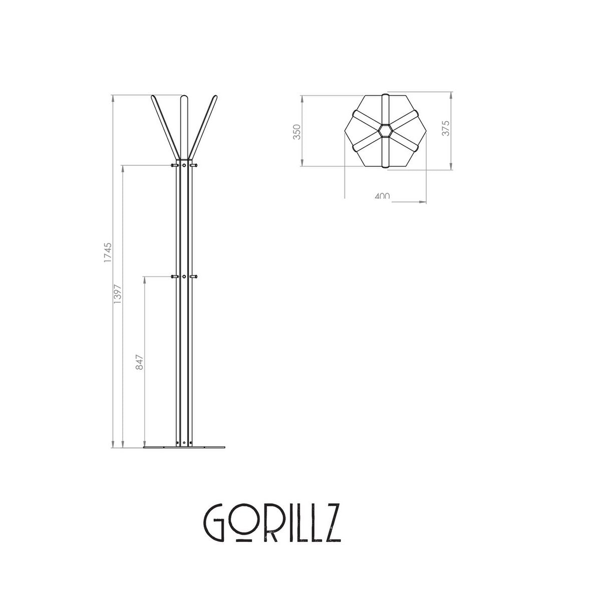 Gorillz Molto - Industrial - Standgarderobe - 14 Kleiderhaken - Schwarz - Metall