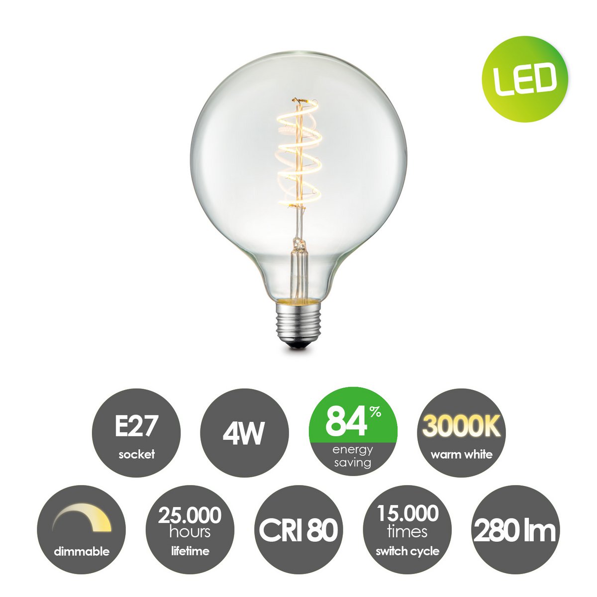 Hängelampe Dana - LED G125 Lampe - dimmbar E27 klar