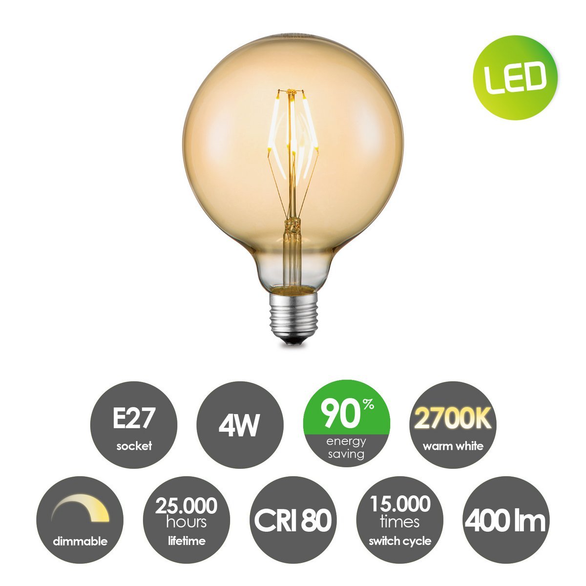 Hängelampe Dana - LED G180 Lampe - dimmbar E27 bernsteinfarben