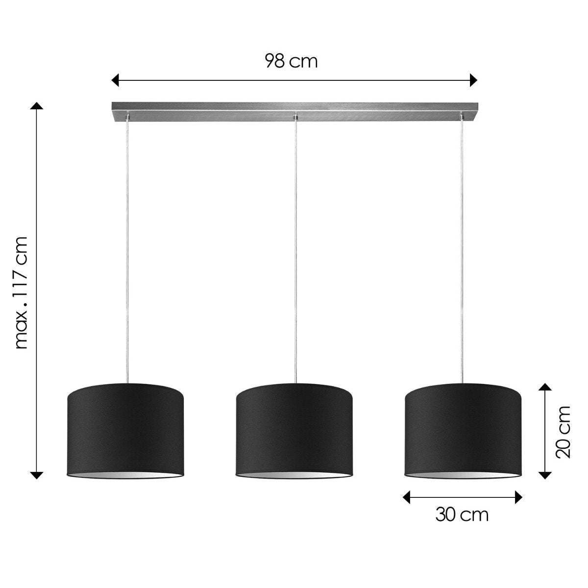 Hängelampe Beam 3L, E27, schwarzer Lampenschirm, 30cm