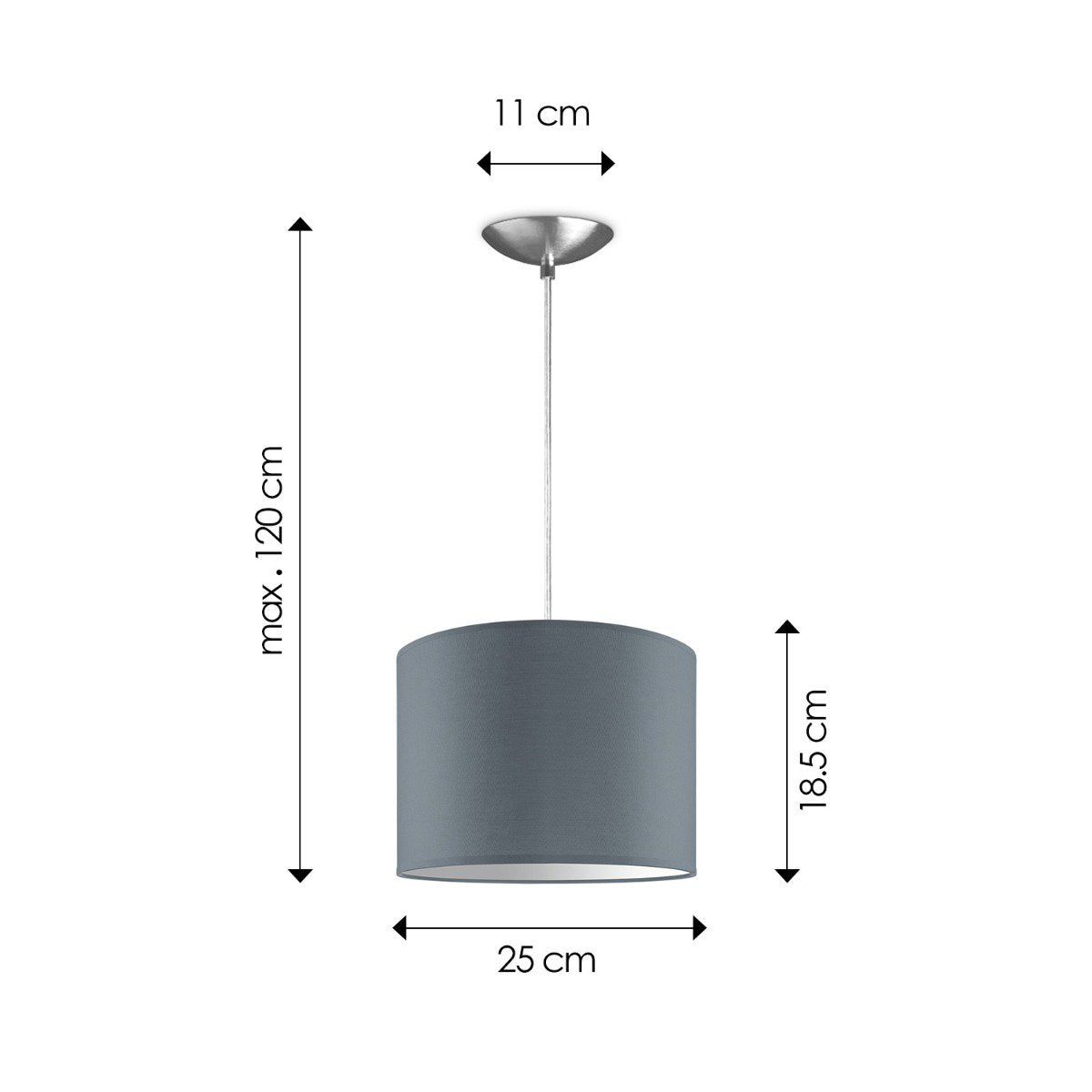 Hängelampe Bling mit Lampenschirm, E27, grau, 25cm