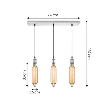 Hängelampe Chrom Vintage Tube 3L G125 dimmbar E27 Bernstein