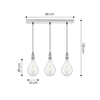 Hängelampe Chrom Vintage Pear 3L G160 dimmbar klar