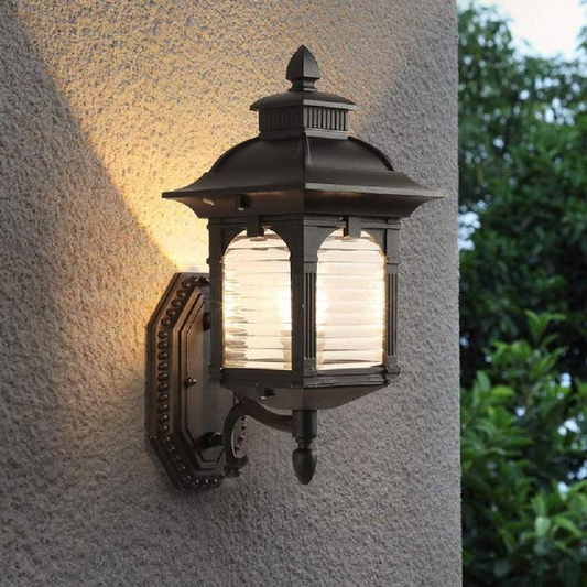 Antike Wandleuchte Außen Schwarz mit Glas und Aluminium – Ø26cm x H39cm, Vintage-Charme für Ihren Außenbereich-1