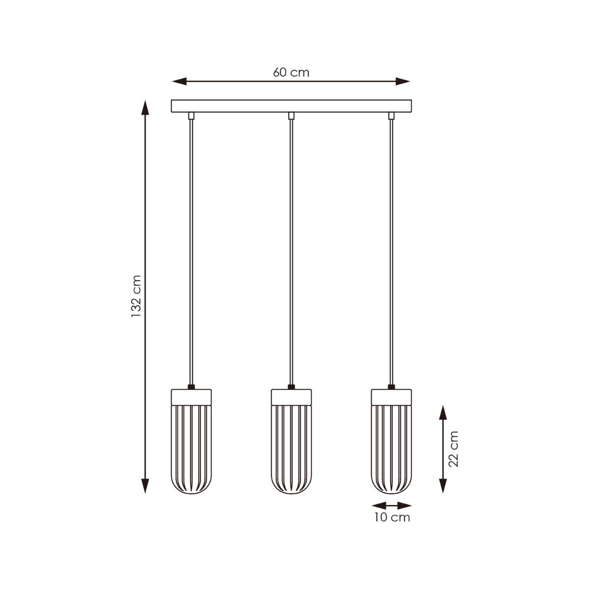 Hängelampe Capri - Rauchglas - 60x10x132cm