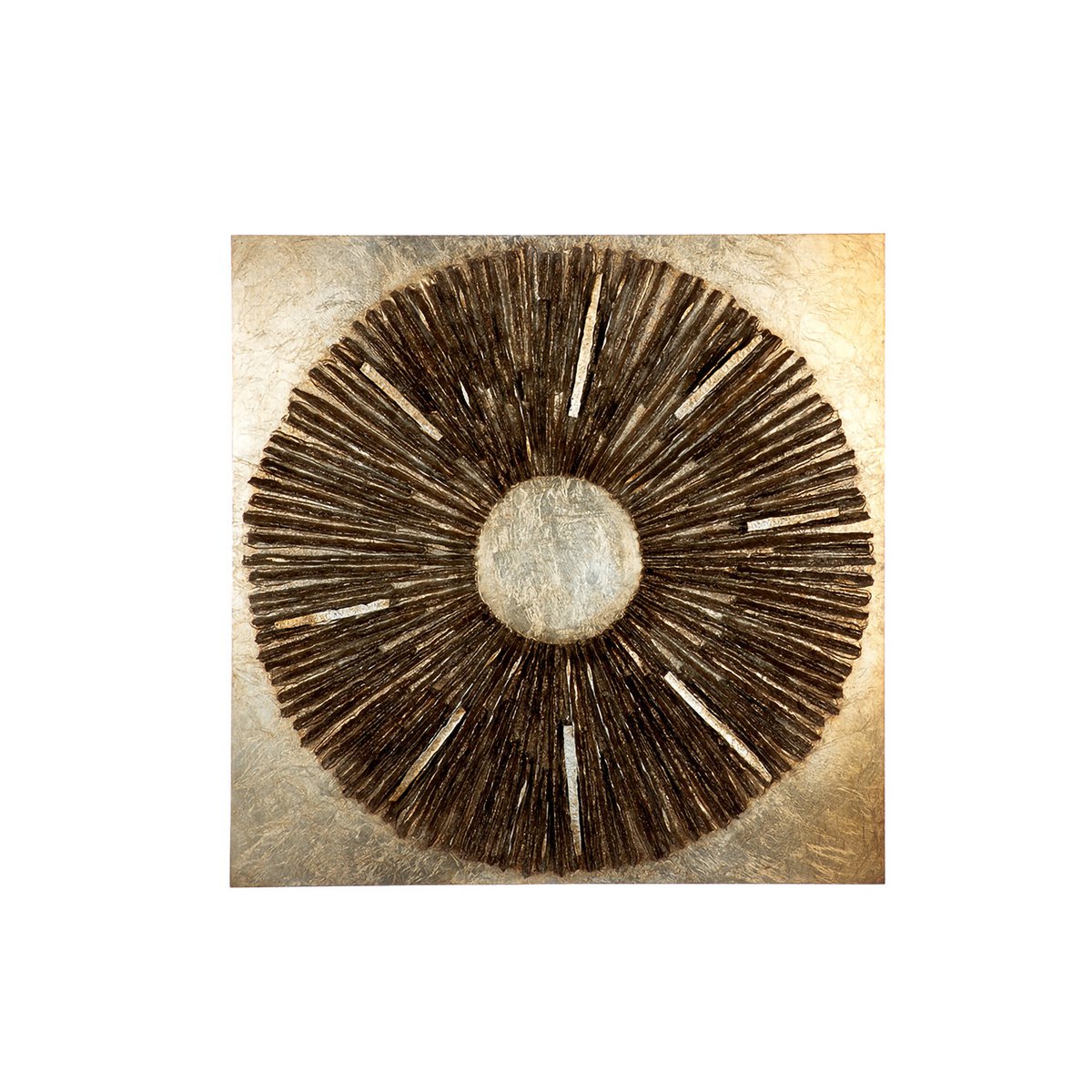 3D-Wandbild „Altinoh“ – Quadratisches Wanddeko-Objekt aus Holz & Kunstharz, 80 × 80 cm, champagner- & goldfarben