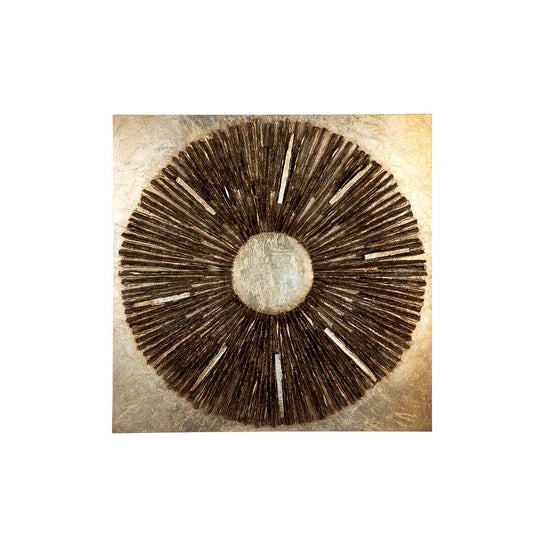 3D-Wandbild „Altinoh“ – Quadratisches Wanddeko-Objekt aus Holz & Kunstharz, 80 × 80 cm, champagner- & goldfarben