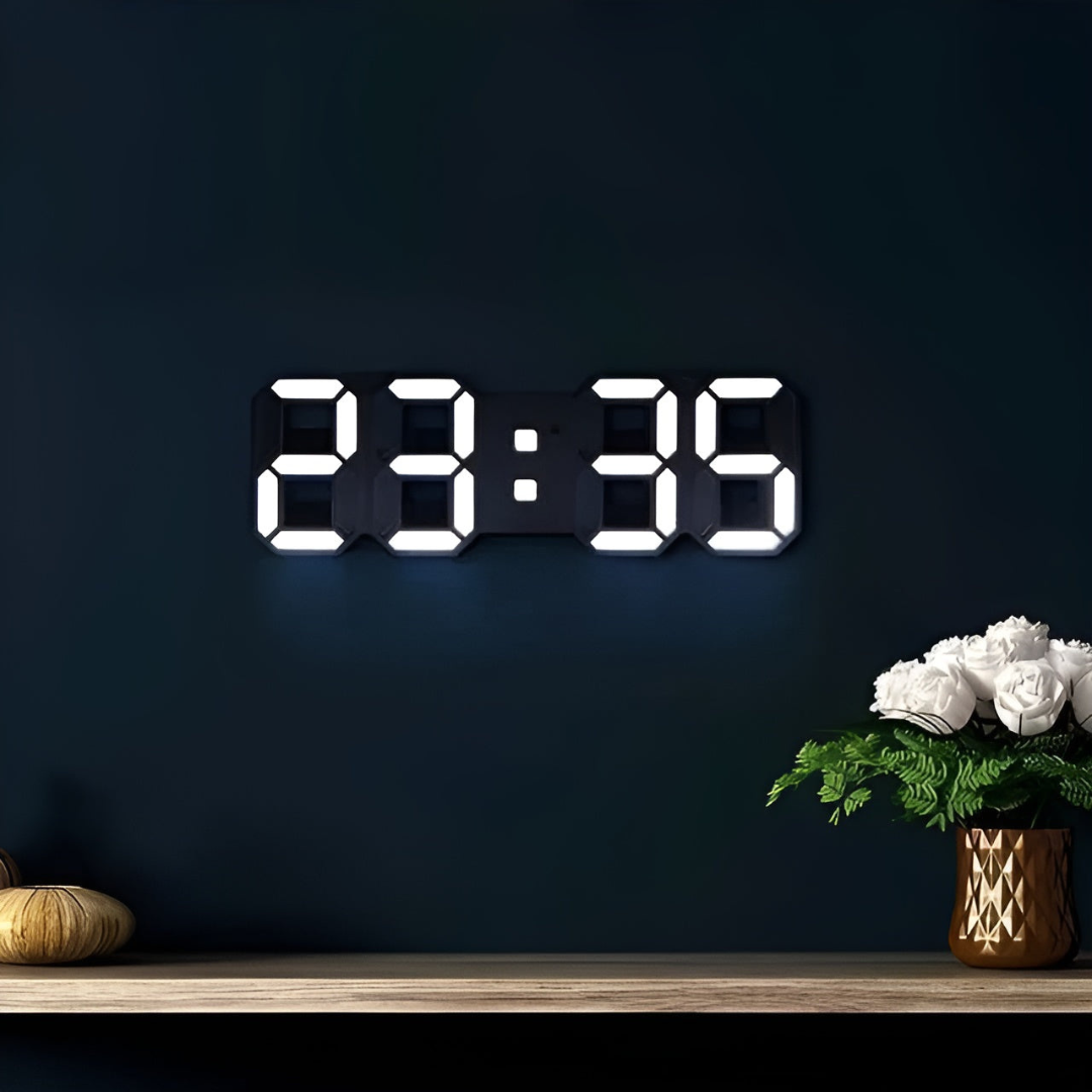 Moderne 3D-LED Wanduhr Schwarz | Digitale Küchenuhr Hingucker 3
