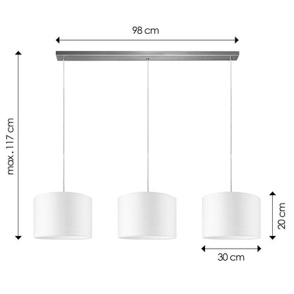 Hängelampe Beam 3L, E27, weißer Lampenschirm, 30 cm