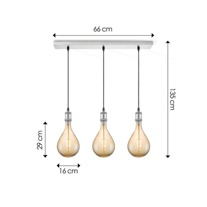 Hängelampe Chrom Vintage Pear 3L G160 dimmbar E27 Bernstein