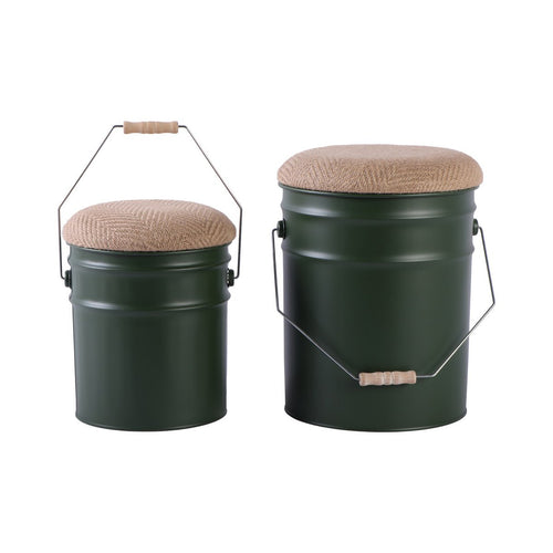 Eimer-Hocker 2er Set – Grün, Metallhocker