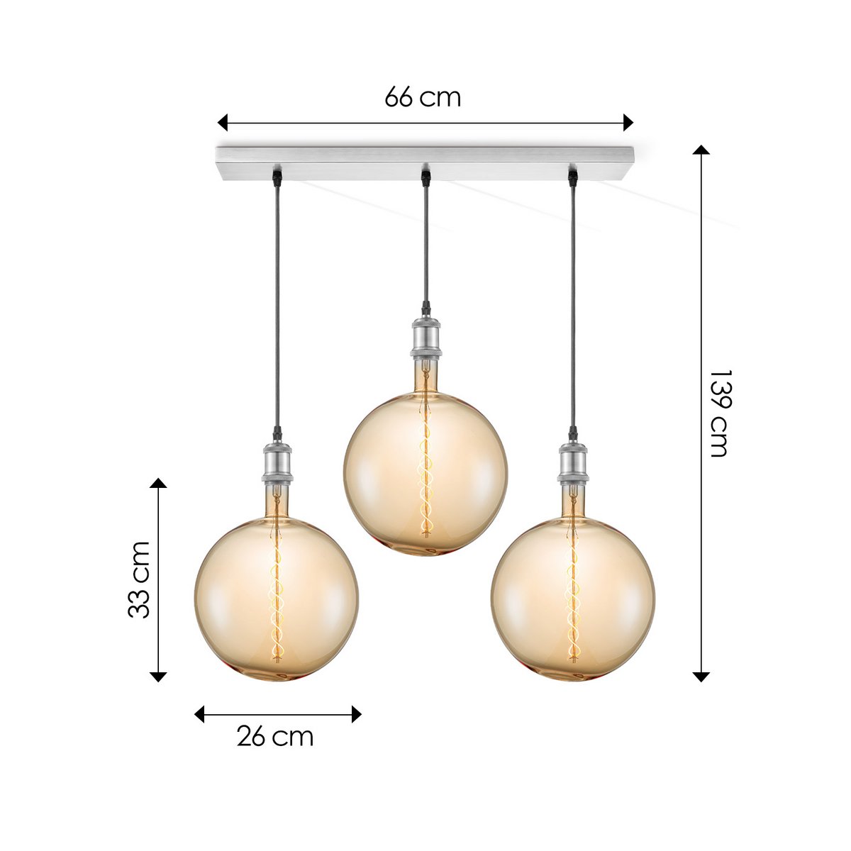 Hängelampe Chrom Vintage Globe 3 LED -dimmbar E27 bernsteinfarben