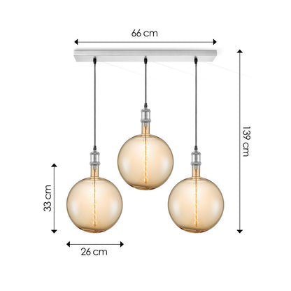 Hängelampe Chrom Vintage Globe 3 LED -dimmbar E27 bernsteinfarben