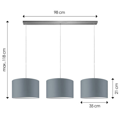 Hängelampe Beam 3L, E27, grauer Lampenschirm, 35 cm